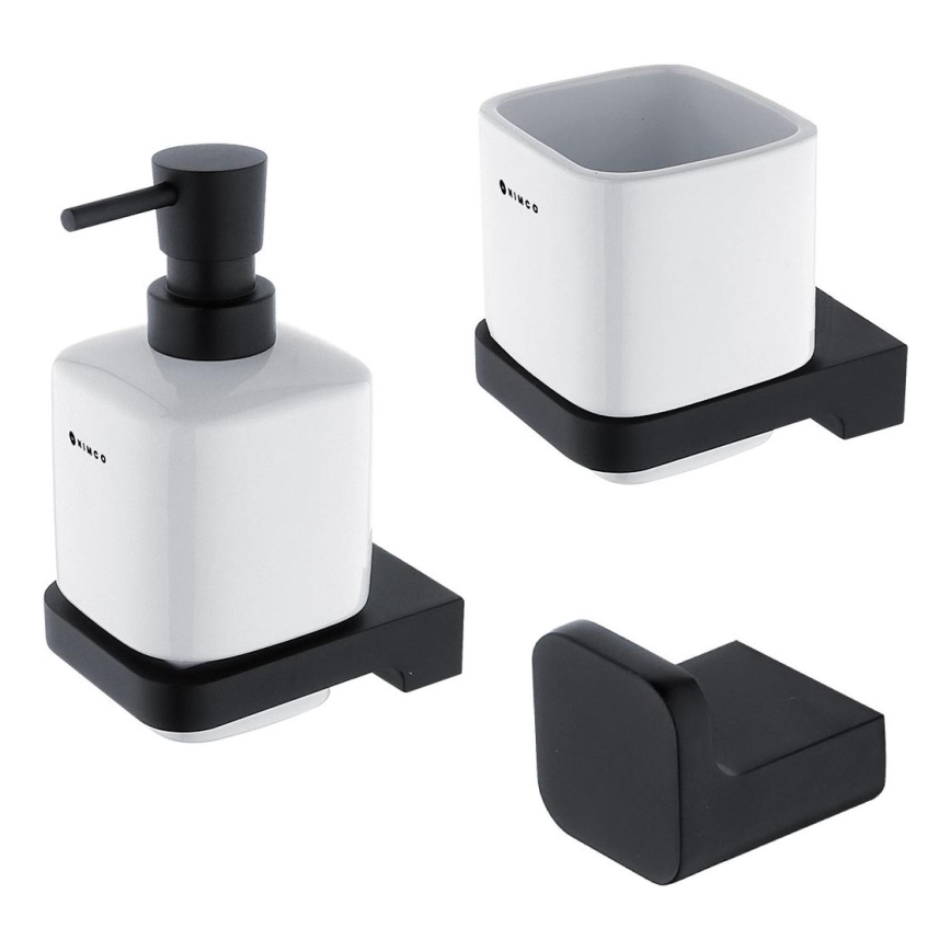 NIMCO MAC set-31K-T-90 - Wandgemonteerde zeepdispenser, tandenborstelhouder en wandhaak MAYA 320 mm wit/mat zwart