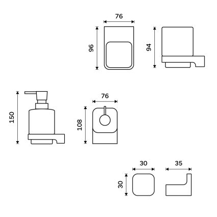 NIMCO MAC set-31K-T-90 - Wandgemonteerde zeepdispenser, tandenborstelhouder en wandhaak MAYA 320 mm wit/mat zwart