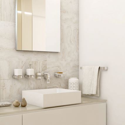 NIMCO NK set-31K-26 - Wandgemonteerde zeepdispenser, tandenborstelhouder en wandhaak NIKAU 320 mm wit/glanzend chroom