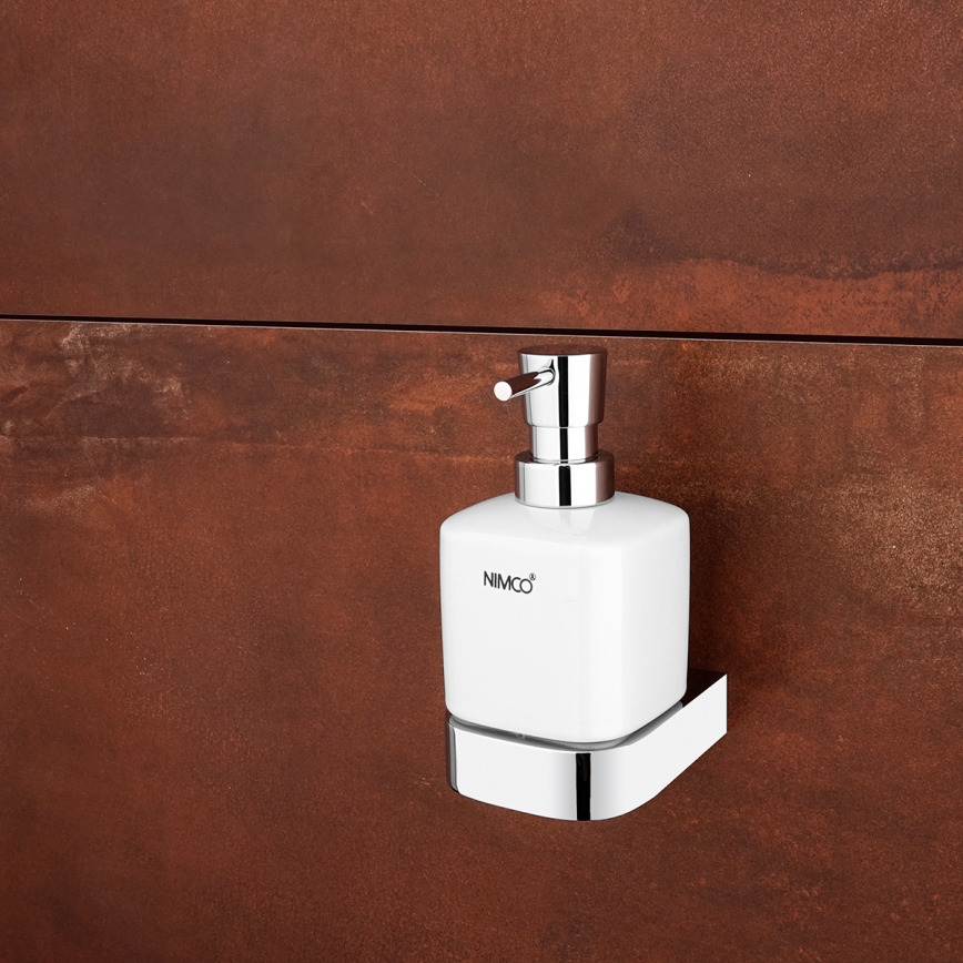 NIMCO NK set-31K-26 - Wandgemonteerde zeepdispenser, tandenborstelhouder en wandhaak NIKAU 320 mm wit/glanzend chroom