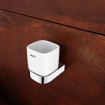 NIMCO NK set-31K-26 - Wandgemonteerde zeepdispenser, tandenborstelhouder en wandhaak NIKAU 320 mm wit/glanzend chroom