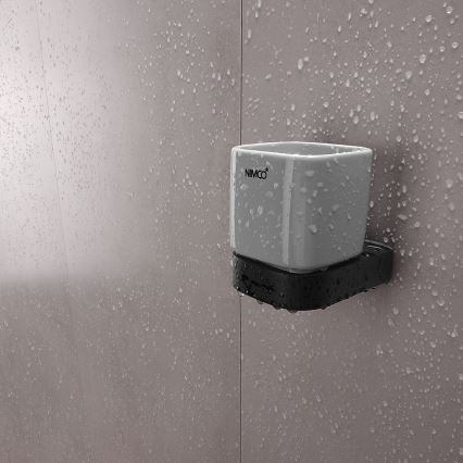 NIMCO NKC set-31K-T-90 - Wandgemonteerde zeepdispenser, tandenborstelhouder en wandhaak NIKAU 320 mm wit/mat zwart