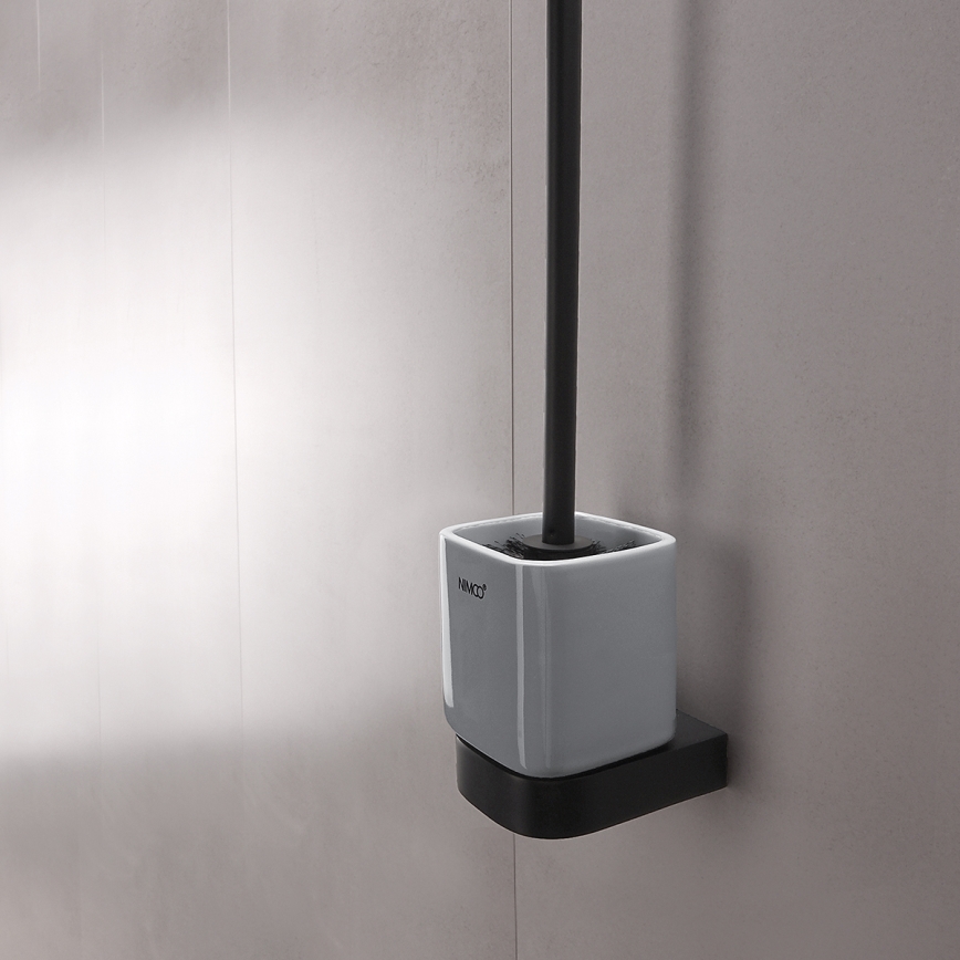 NIMCO NKC set-94KN-90 - Wandgemonteerde toiletborstel en toiletrolhouder NIKAU wit/mat zwart