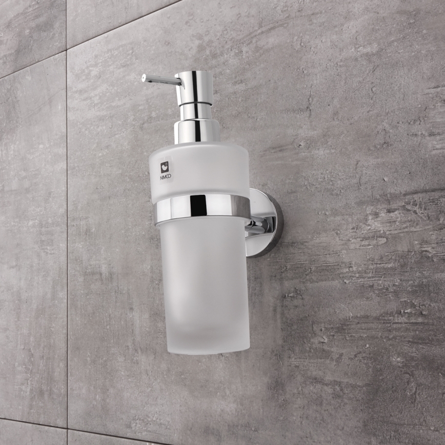 NIMCO UN set-31W-26 - Wandgemonteerde zeepdispenser, tandenborstelhouder en wandhaak UNIX 250 mm mat glas/glanzend chroom