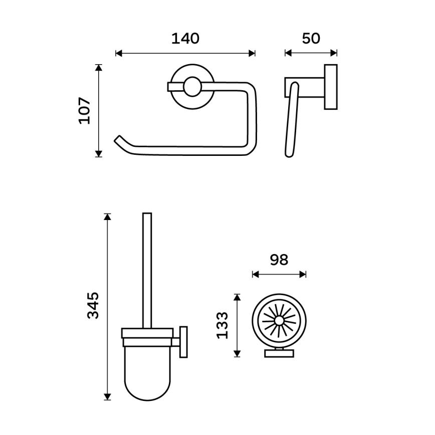 NIMCO UN set-94WN-26 - Wandgemonteerde toiletborstel en toiletrolhouder UNIX glanzend chroom