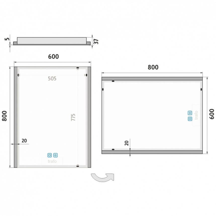 NIMCO ZP 11002VX - Dimbare LED-badkamerspiegel met achtergrondverlichting LED/24W/230V 3000-6500K 80x60 cm IP44