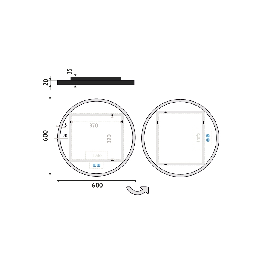 NIMCO ZPC 28000RVX-90 - Dimbare LED-badkamerspiegel met achterverlichting LED/26W/230V 3000-6500K Ø 60 cm mat zwart IP44