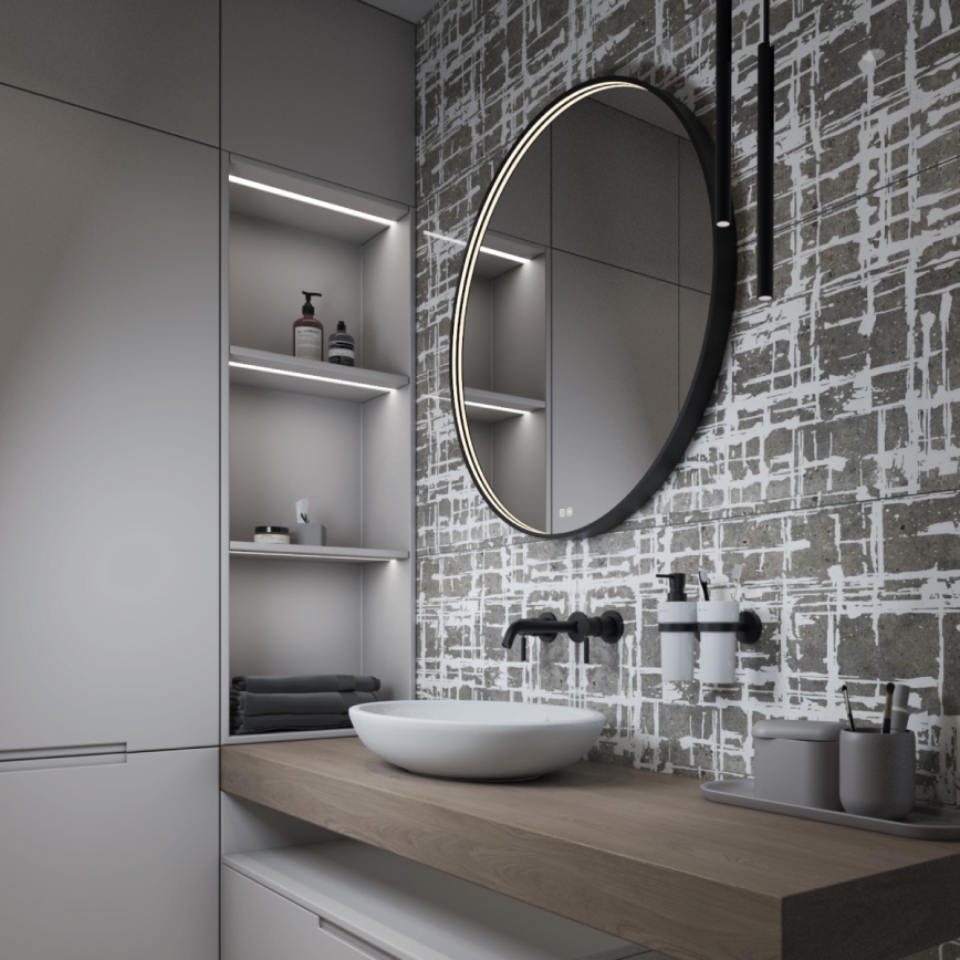 NIMCO ZPC 31001RVX-90 - Dimbare LED-achtergrondverlichte badkamerspiegel LED/22W/230V 3000-6500K Ø 70 cm mat zwart IP44