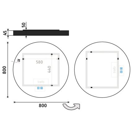 NIMCO ZPC 31002RVX-90 - LED Badkamerspiegel met dimbare verlichting LED/26W/230V 3000-6500K diameter 80 cm mat zwart IP44