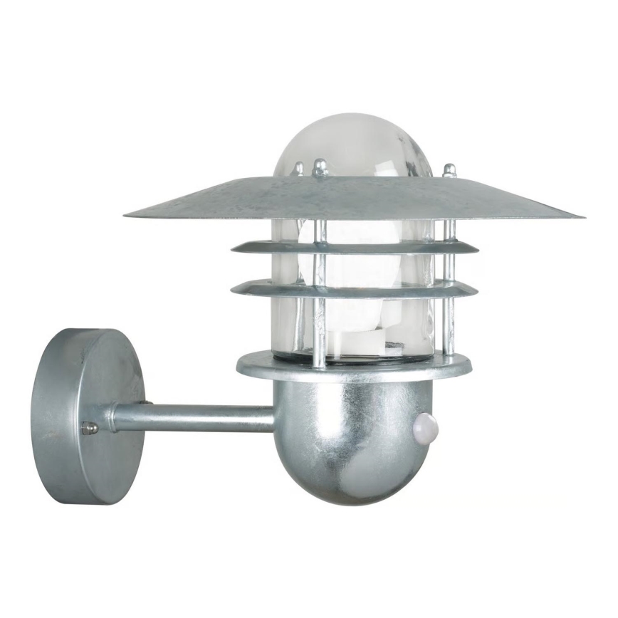 Nordlux - Buitenwandlamp AGGER met bewegingssensor 1x E27/60W/230V IP54 zilver