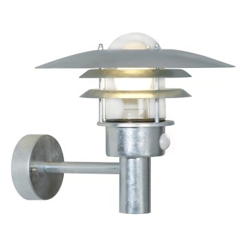 Nordlux - Buitenwandlamp met sensor LONSTRUP 1xE27/60W/230V IP44 zilverkleurig