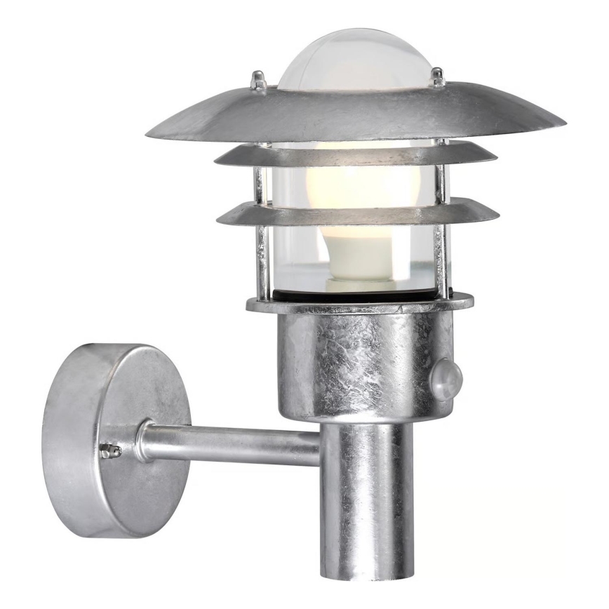 Nordlux - Buitenwandlamp met sensor LONSTRUP 1xE27/60W/230V IP44 zilverkleurig
