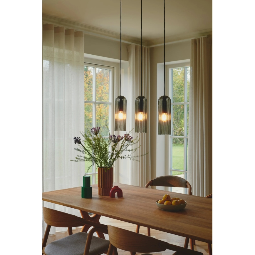 Nordlux - Hanglamp MIELLA met kabel 3xE27/25W/230V zwart/rookglas