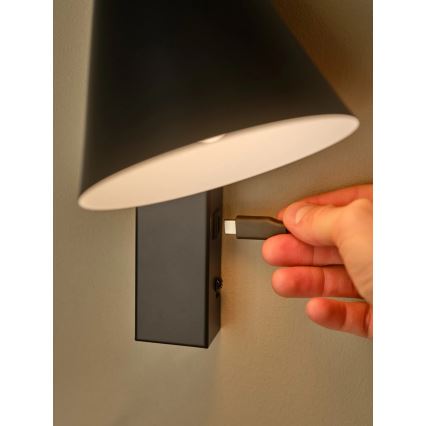 Nordlux - Wandlamp met USB WILMER 1xE14/40W/230V zwart
