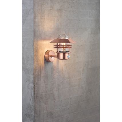 Nordlux - Wandlamp voor buiten met sensor BLOKHUS 1xE27/60W/230V IP54 koper
