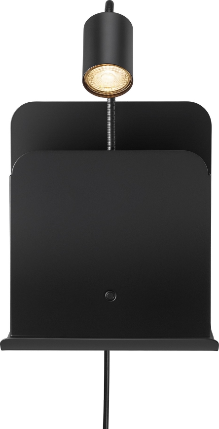 Nordlux - Wandspot met plank en USB ROOMI 1xGU10/8W/230V zwart