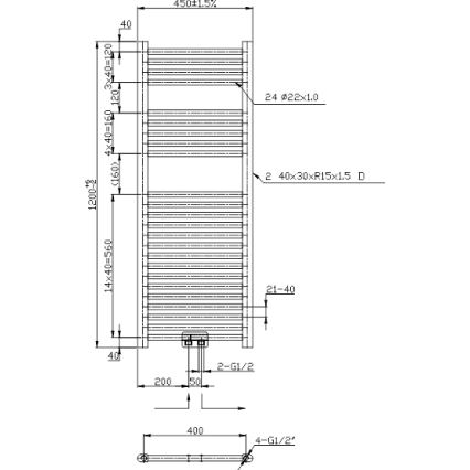 Novaservis - Badkamer handdoekradiator 318W/230V 120x45 cm glanzend chroom recht