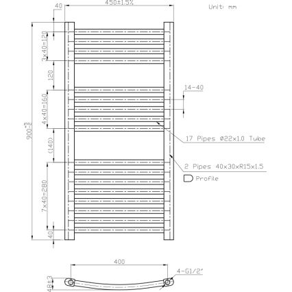 Novaservis - Badkamer handdoekradiator 365W/230V 90x45 cm, afgerond, wit