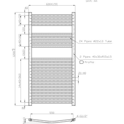 Novaservis - Badkamer handdoekradiator 644W/230V 120x60 cm wit afgerond