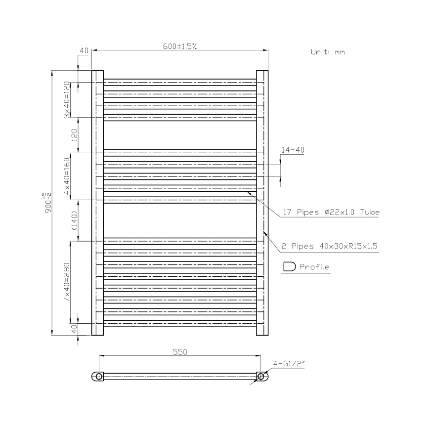 Novaservis - Badkamerhanddoekradiator 478W/230V 90x60 cm wit recht