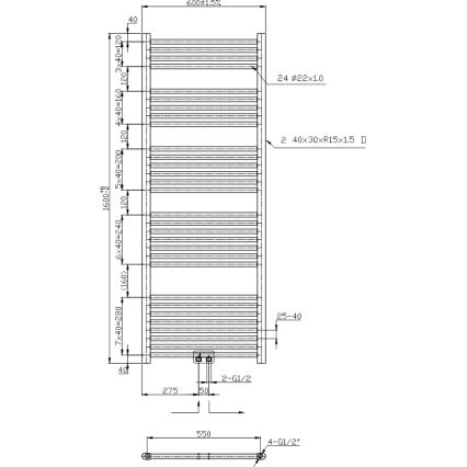 Novaservis - Badkamerradiator (laddermodel) 544W/230V 160x60 cm glanzend chroom recht