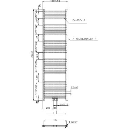 Novaservis - Handdoekradiator (laddermodel) 423W/230V 160x45 cm glanzend chroom recht