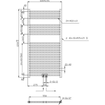 Novaservis - Badkamer handdoekradiator 423W/230V 120x60 cm glanzend chroom recht