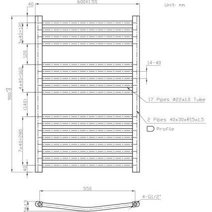 Novaservis - Handdoekradiator voor badkamer 478W/230V 90x60 cm wit, afgerond