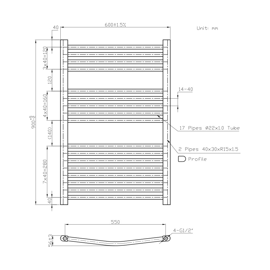 Novaservis - Handdoekradiator voor badkamer 478W/230V 90x60 cm wit, afgerond