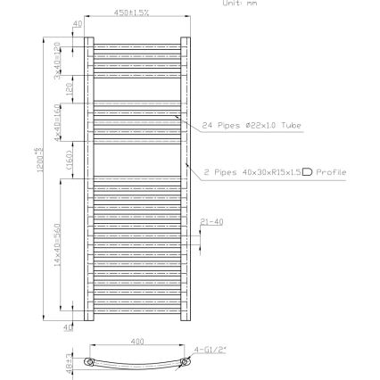 Novaservis - Handdoekradiator voor badkamer 490W/230V 120x45 cm wit, afgerond
