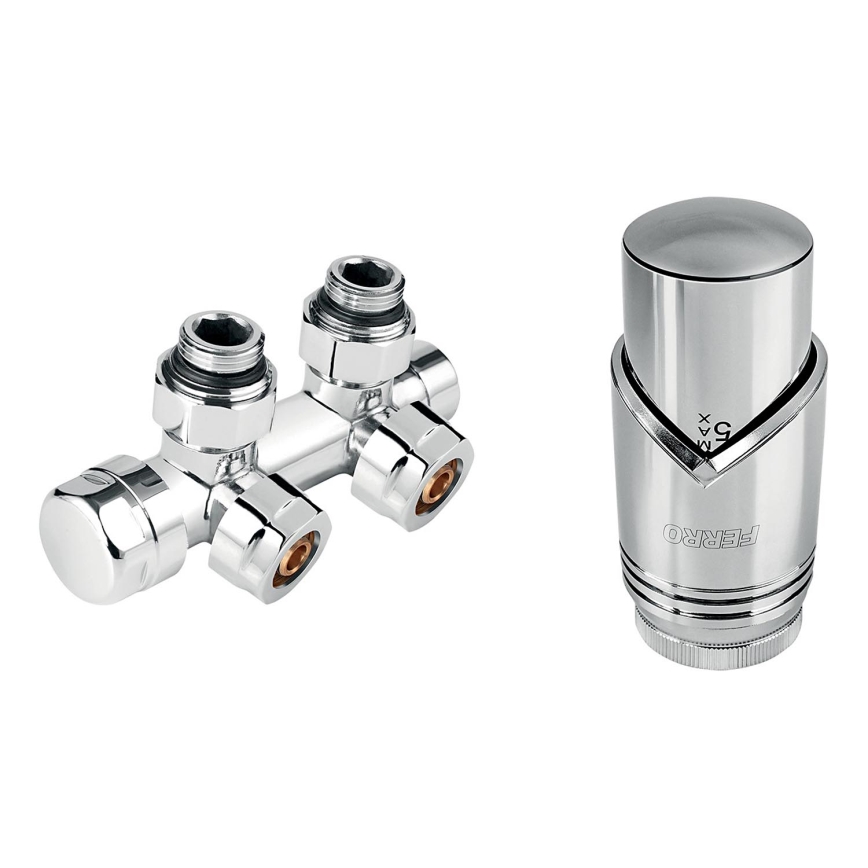 Novaservis - Set voor radiatoren met centrale aansluiting, hoekig, glanzend chroom