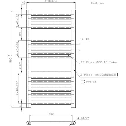 Novaservis - Witte rechte handdoekradiator voor de badkamer 365W/230V 90x45 cm