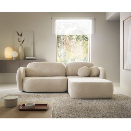 OLBIA L-vormige hoekbank met slaapfunctie en opbergruimte, rechts, beige