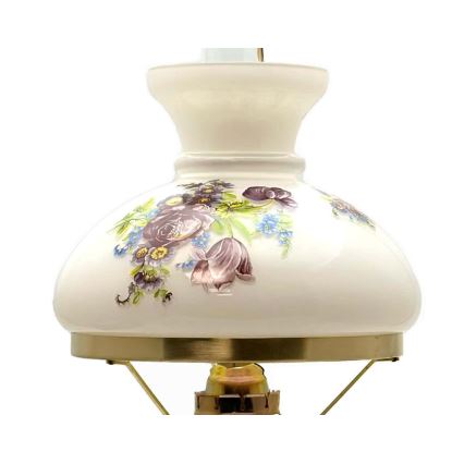 Olielamp JASMÍNA 50 cm bosgroen met een bloemen lampenkap