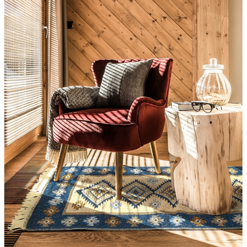 Omkeerbaar oosters vloerkleed KILIM 80x150 cm blauw/beige