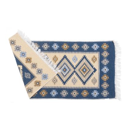 Omkeerbaar oosters vloerkleed KILIM 80x150 cm blauw/beige