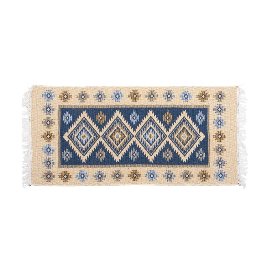 Omkeerbaar oosters vloerkleed KILIM 80x150 cm blauw/beige