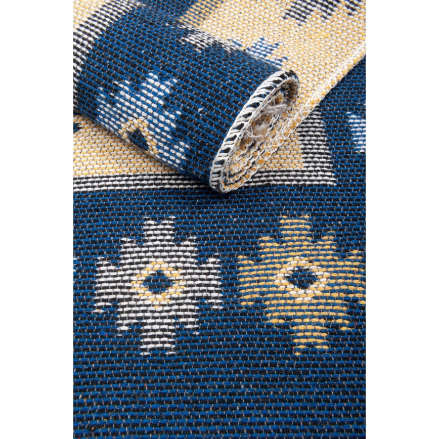 Omkeerbaar oosters vloerkleed KILIM 80x150 cm blauw/beige