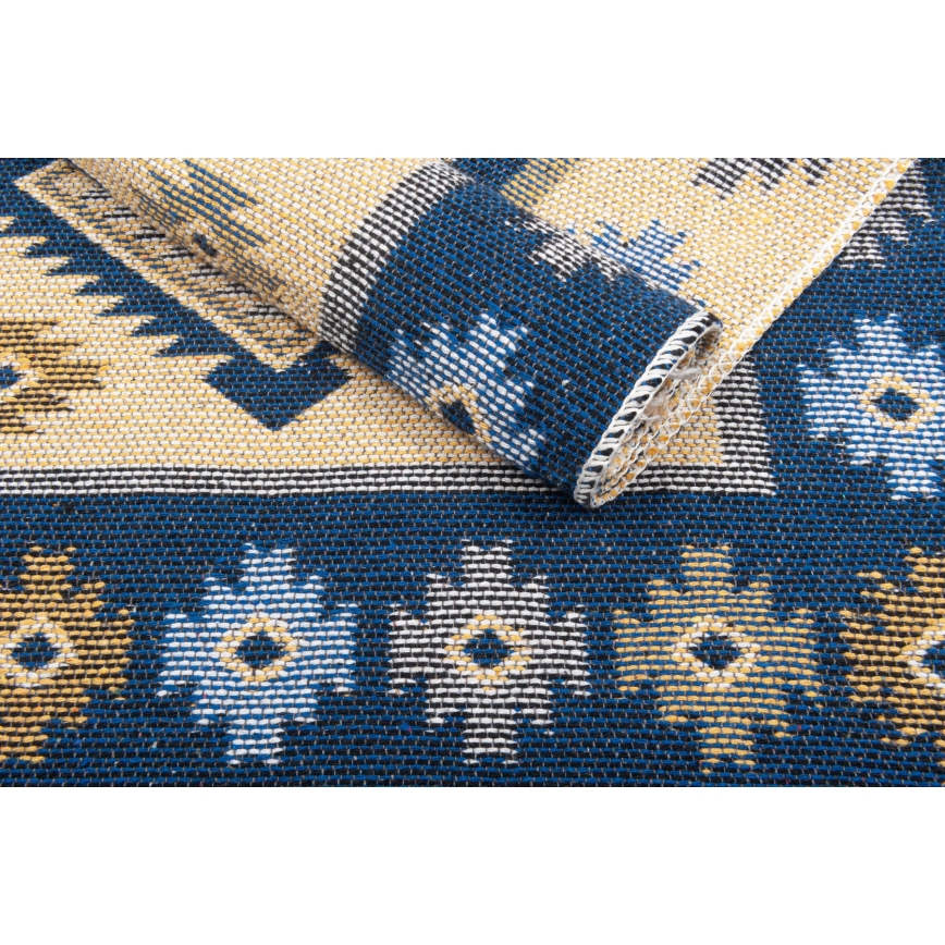 Omkeerbaar oosters vloerkleed KILIM 80x150 cm blauw/beige