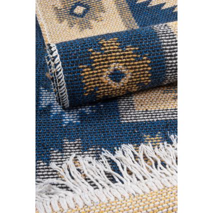 Omkeerbaar oosters vloerkleed KILIM 80x150 cm blauw/beige
