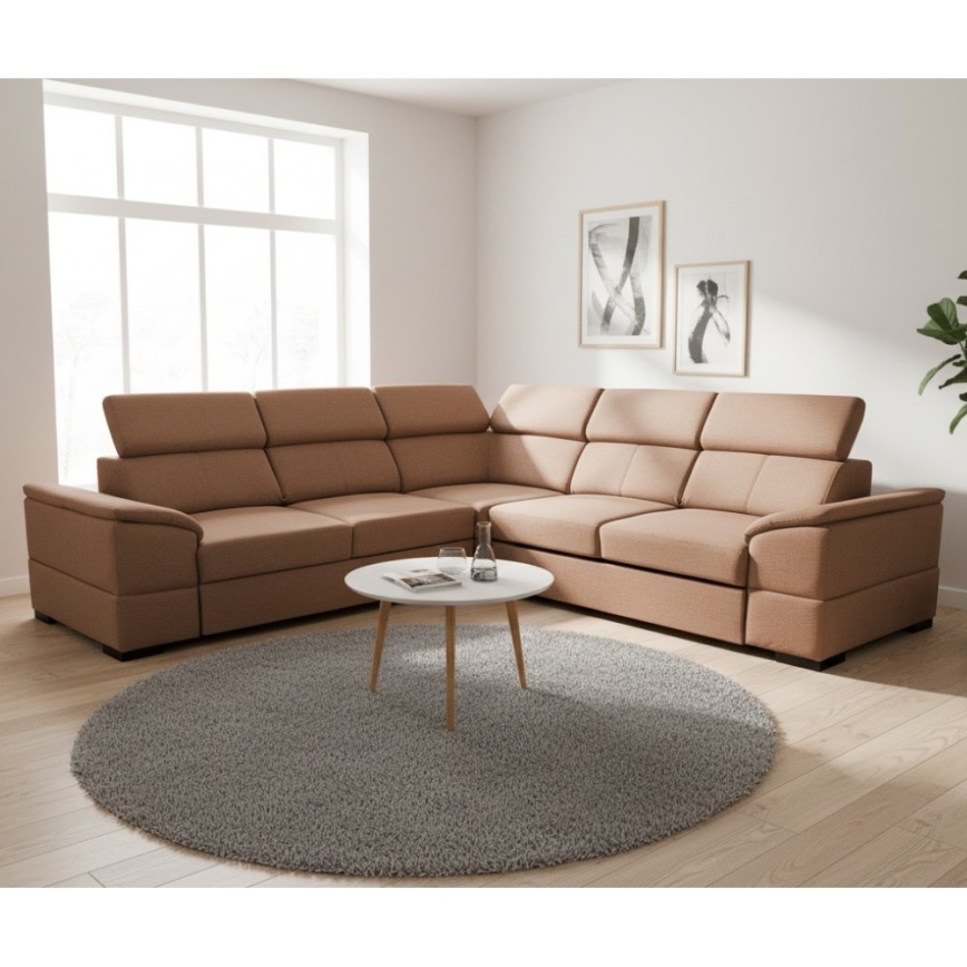 Omkeerbare hoekbank met slaapfunctie en opbergruimte GRANADA bruin
