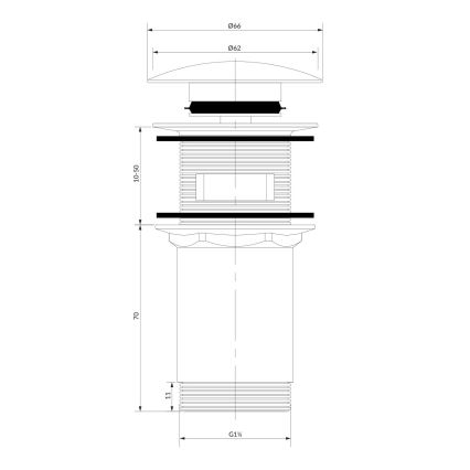 OMNIRES A706CPB - Wastafel afva CLICK-CLACK diameter 6,6 cm geborsteld koper