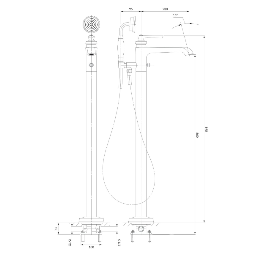 OMNIRES AM5233CR - Vrijstaande badkuipset met ARMANCE kraan in glanzend chroom