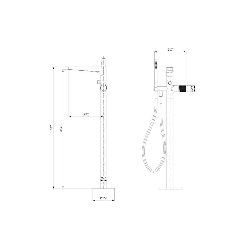 OMNIRES CT8033CR - Vrijstaande badkuipset met CONTOUR kraan in glanzend chroom