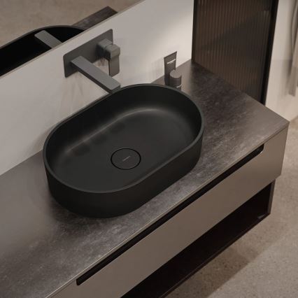 OMNIRES OVOUNBLV - Opzetwastafel OVO 55x36 cm dolomiet/mat zwart lava