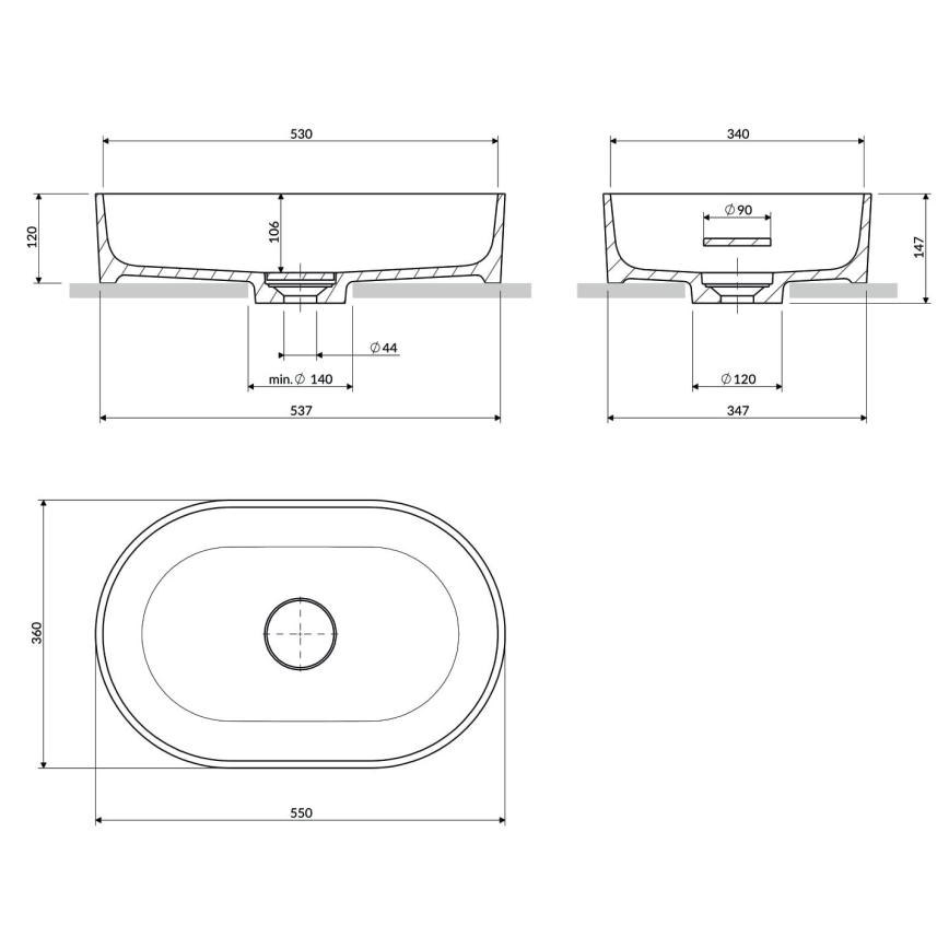 OMNIRES OVOUNBM - Opzetwastafel OVO 55x36 cm dolomiet/mat wit