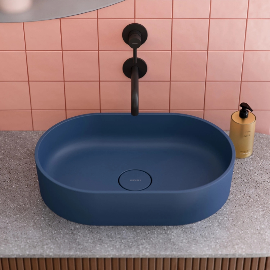 OMNIRES OVOUNMB - Opzetwastafel OVO 55x36 cm dolomiet/matte middernachtblauw