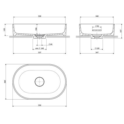 OMNIRES OVOUNMB - Opzetwastafel OVO 55x36 cm dolomiet/matte middernachtblauw