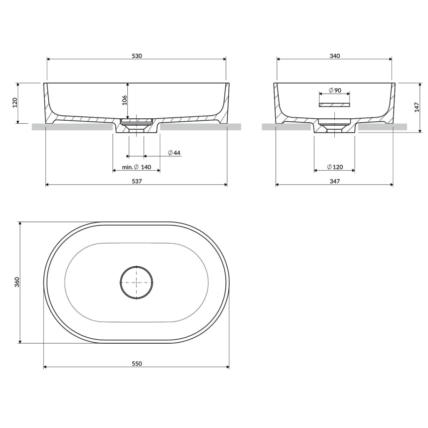 OMNIRES OVOUNMB - Opzetwastafel OVO 55x36 cm dolomiet/matte middernachtblauw