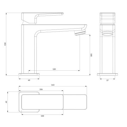 OMNIRES PM7410GR - Wastafelmengkraan PARMA 15 cm geborsteld grafiet